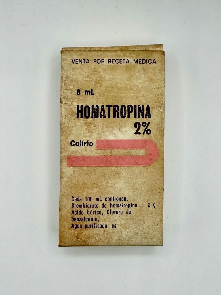 Homatropina 2% eye drops (colirio), boxed bottle with dropper
