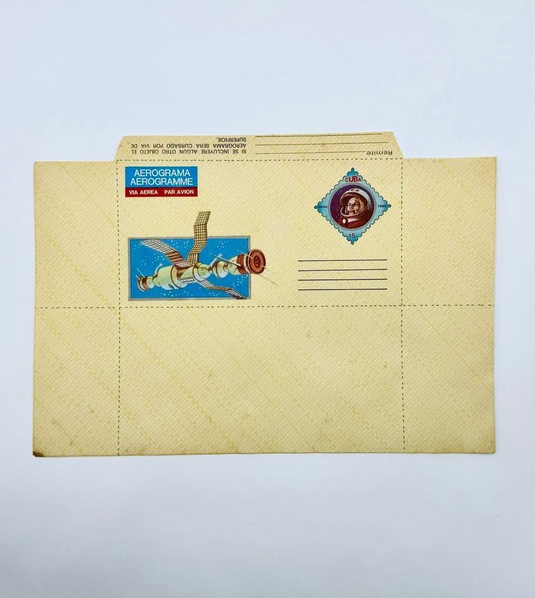 Cuban airmail aerogram (aerograma), space theme, 15 c, 1986 — unused
