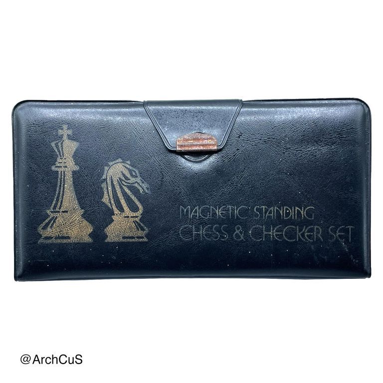 "Magnetic Standing Chess & Checker Set" — Folding Travel Game in Vinyl Case
