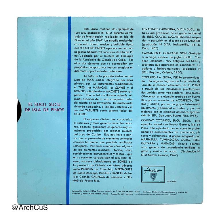 EP record "El Sucu-Sucu de Isla de Pinos" (Areíto/EGREM 7″ 45 rpm EP, EPA-6263) - Image 2