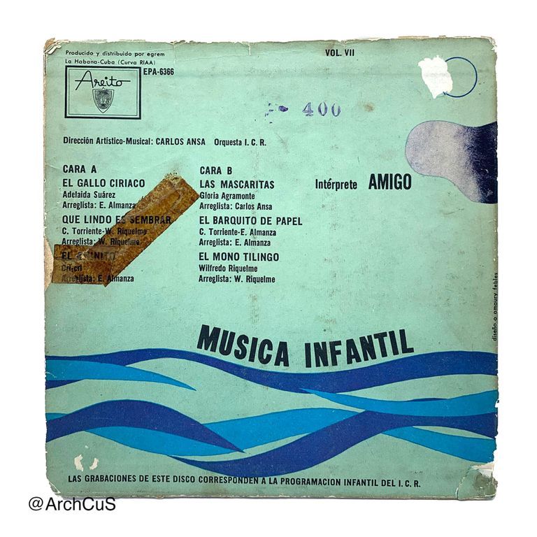 EP record "Música Infantil," Vol. VII (Areíto/EGREM 7″ 45 rpm EP, EPA-6366) - Image 2