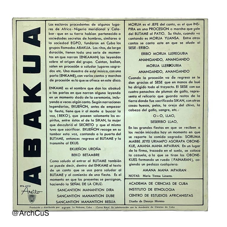 EP record "Abakuá" (Areíto/EGREM 7″ 33⅓ rpm gatefold EP, EPA-6219) - Image 2