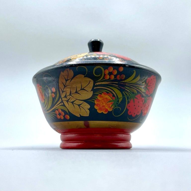 Khokhloma lidded bowl (sugar bowl), Soviet export ware - Image 2