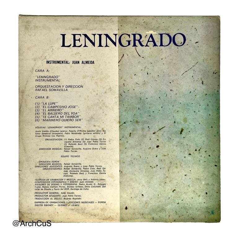 LP record "Leningrado" — music by Juan Almeida (EGREM/Discos Siboney 12″ 33⅓ rpm stereo LP, LD-3672) - Image 2