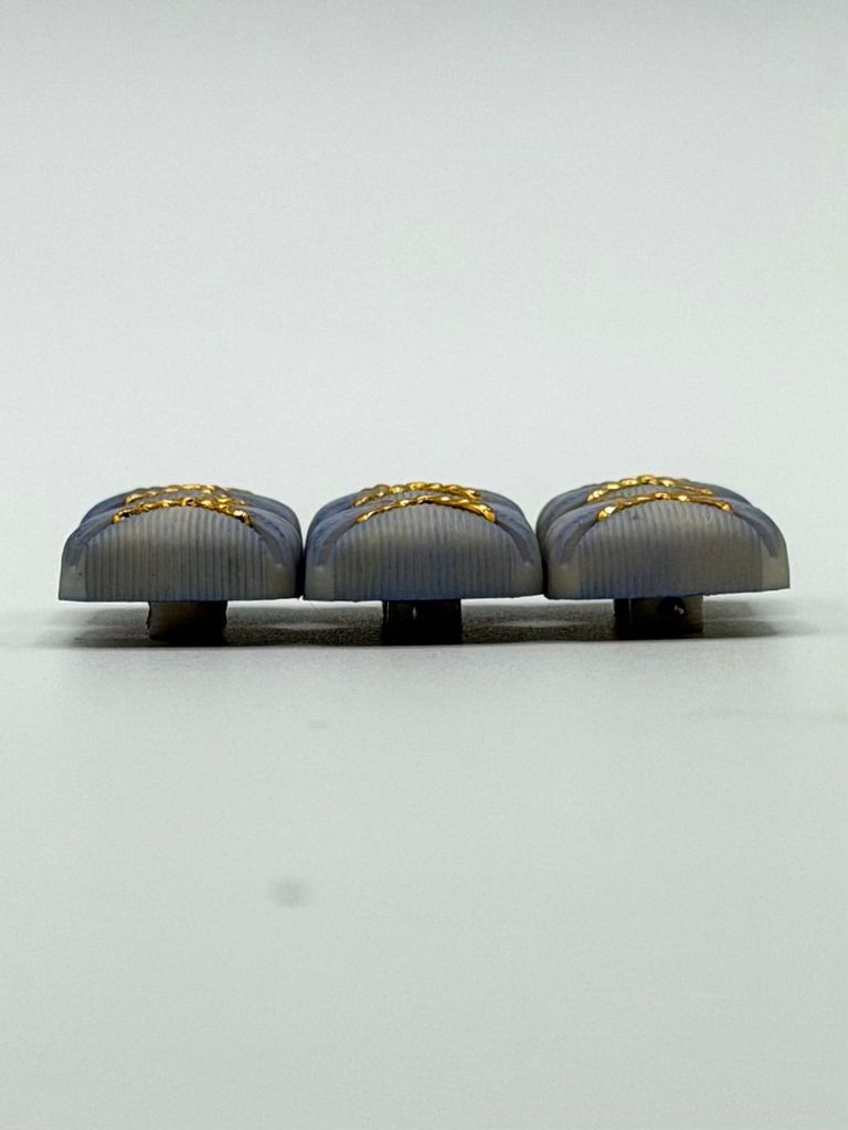Set of six matching square buttons, blue with golden "X" motif - Image 2