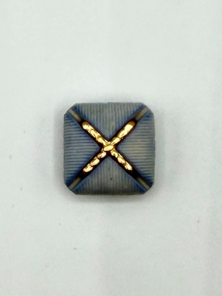 Set of six matching square buttons, blue with golden "X" motif - Image 3