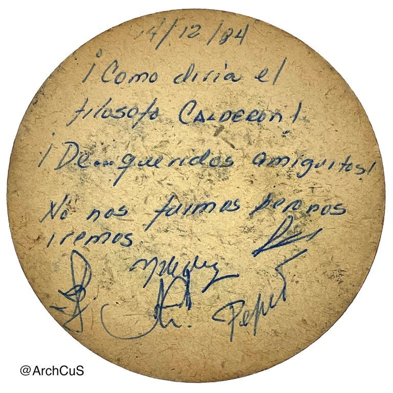 Inscribed keepsake coaster for "Yola," signed, 1984 - Image 2