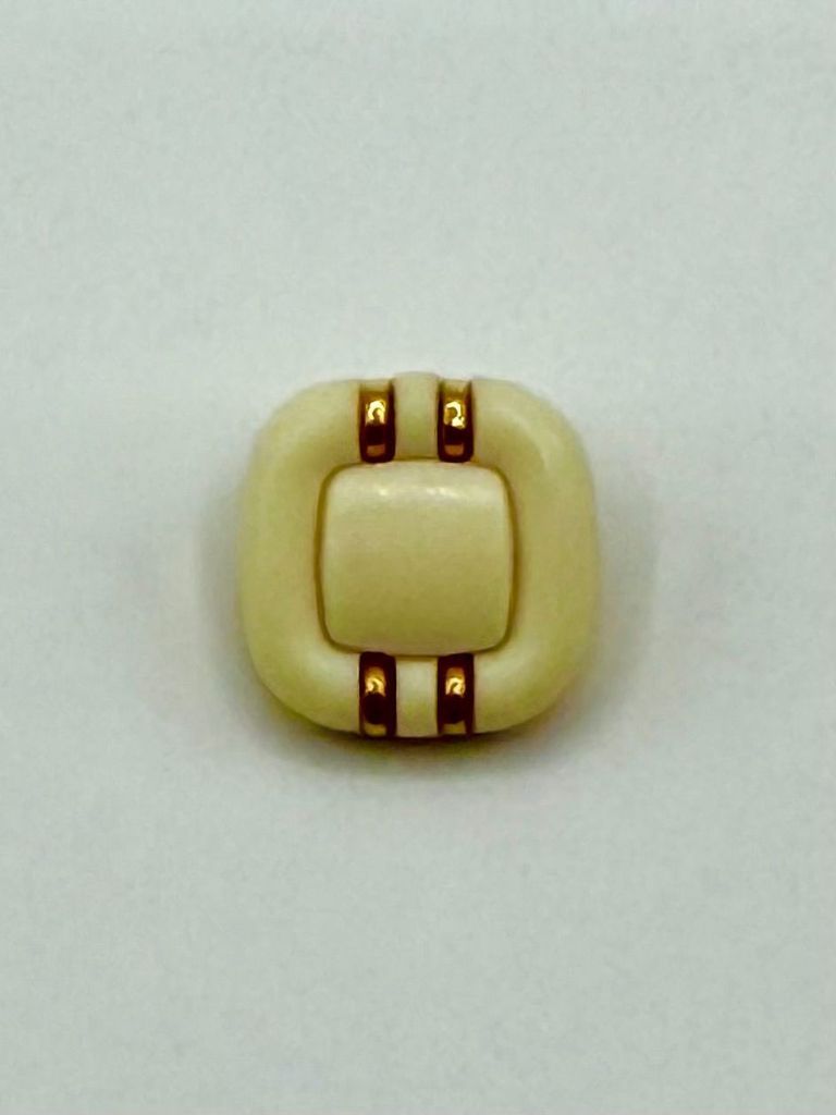 Set of Twelve Square Shank Buttons — Cream/Greenish with Gold-Tone Accents - Image 2