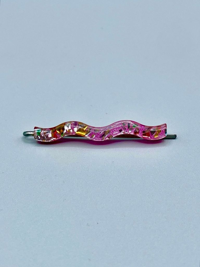 Confetti-lucite hair clip, pink ground (bobby-pin style)