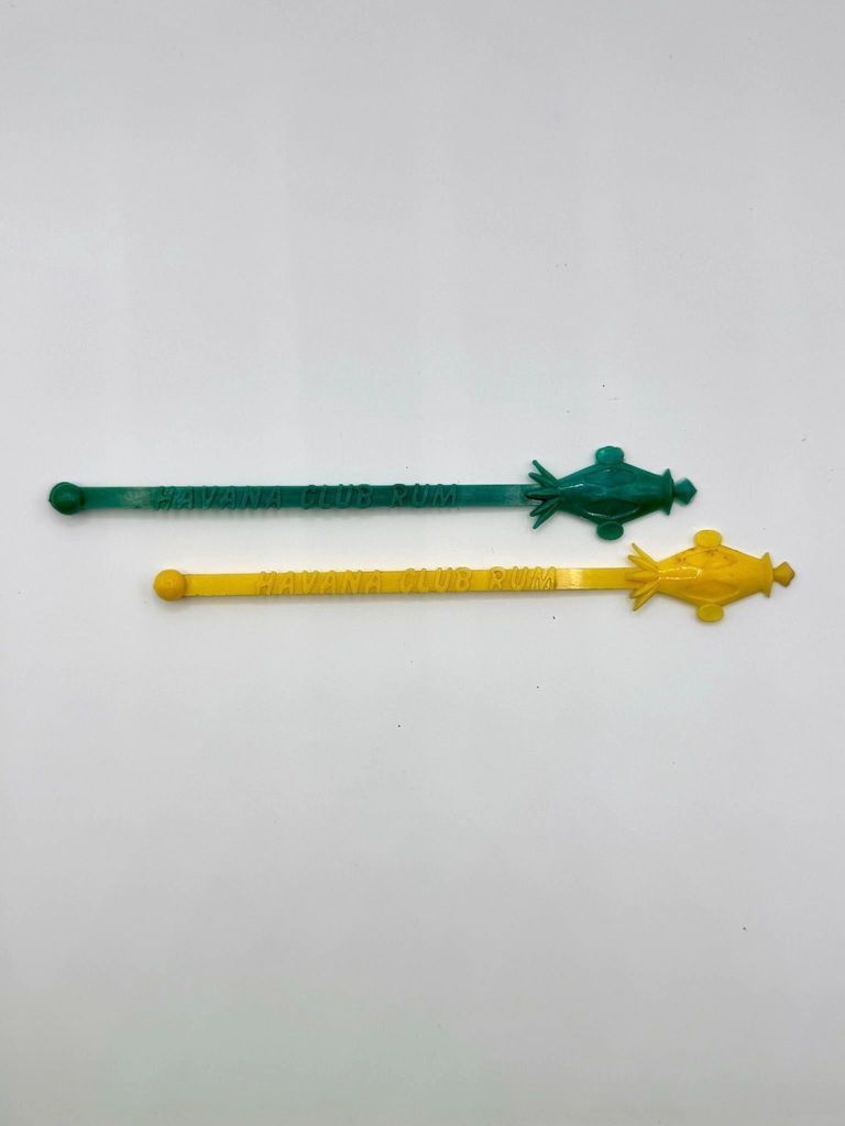 Pair of "Havana Club Rum" advertising swizzle sticks (cocktail stirrers) — green and yellow