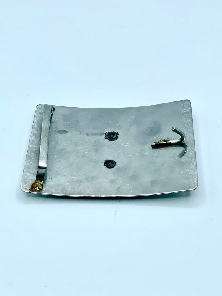 Belt buckle, artisanal, with radiant sun-face (mask) appliqué - Image 2