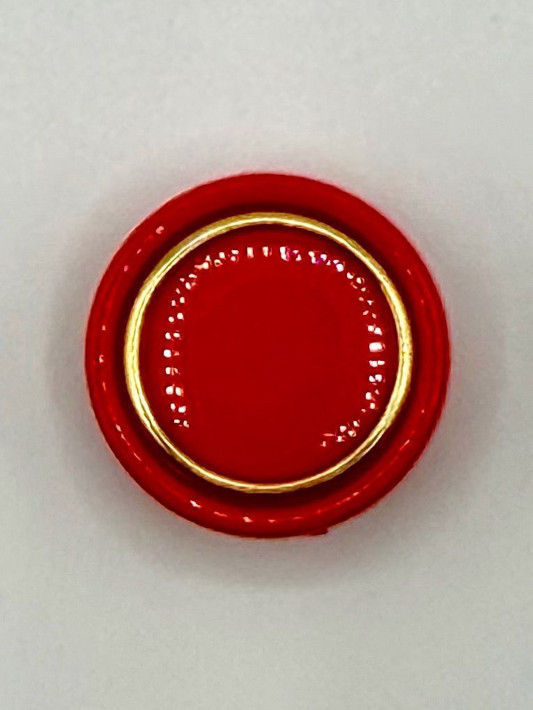 Set of Six Round Shank Buttons — Red with Gold-Tone Rim - Image 2