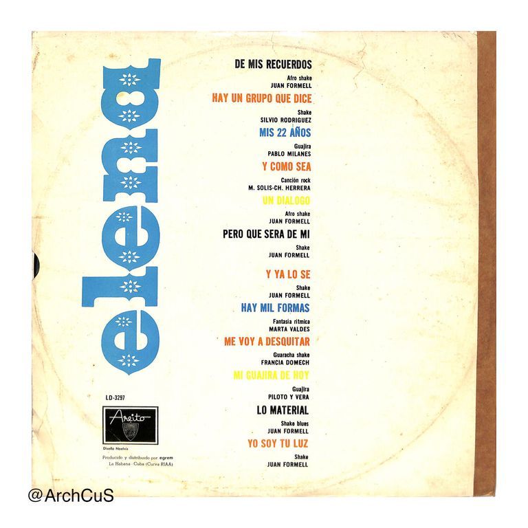 LP record album — Elena Burke, Elena (Areíto LD-3297), jacket and disc - Image 2