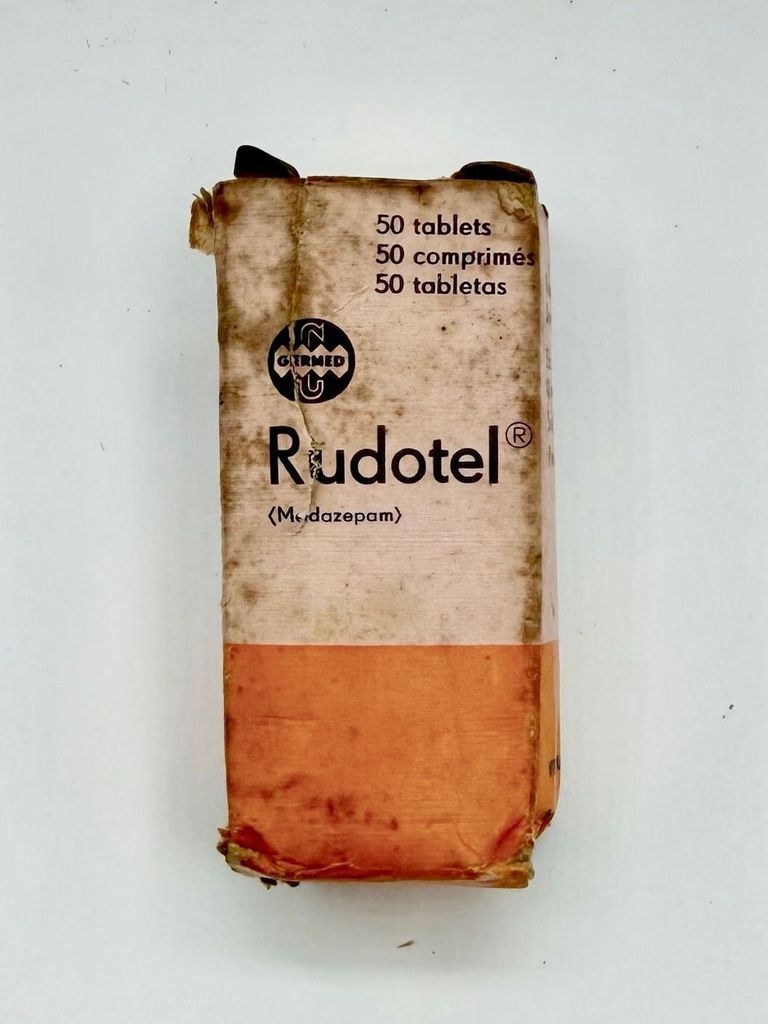 Rudotel (medazepam) tablets, boxed with bottle