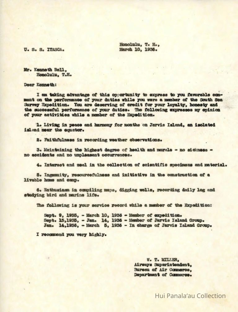 Letter from W.T. Miller to Kenneth Bell