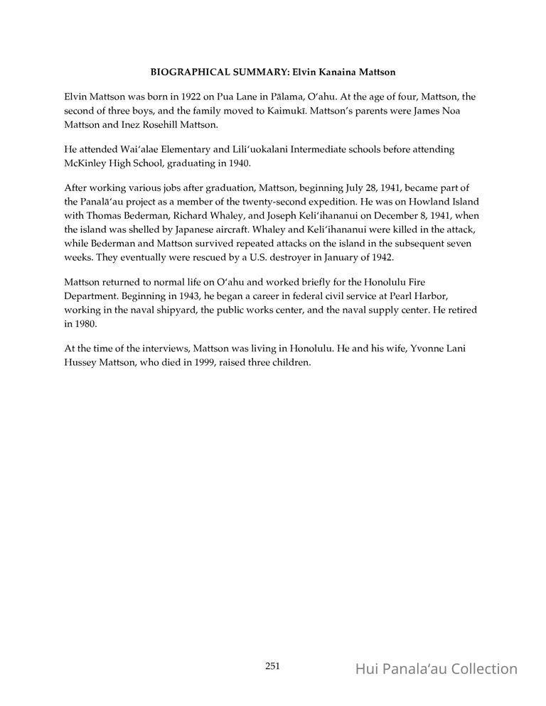 Interview with Elvin K. Mattson for the Hui Panalaau Oral History Project picture number 1