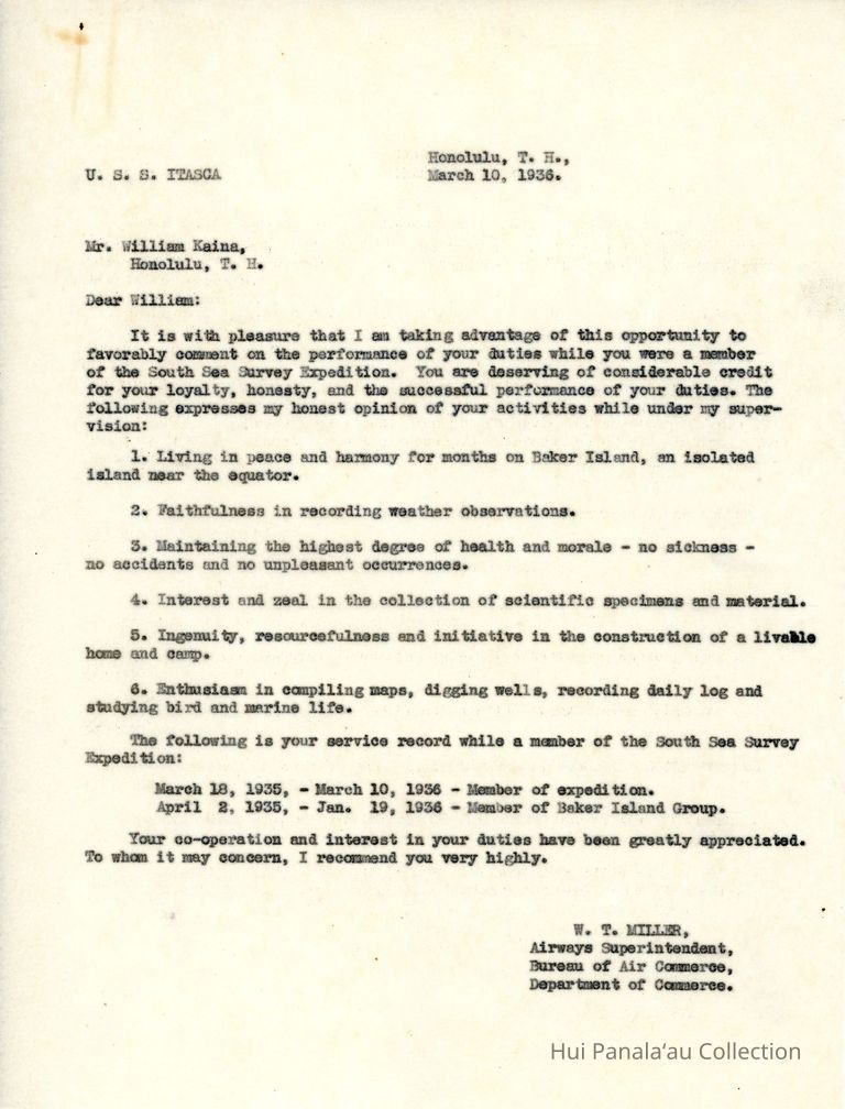 Letter from W.T. Miller to William Kaina picture number 1