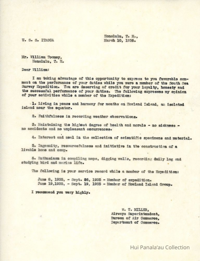 Letter from W.T. Miller to William Toomey picture number 1