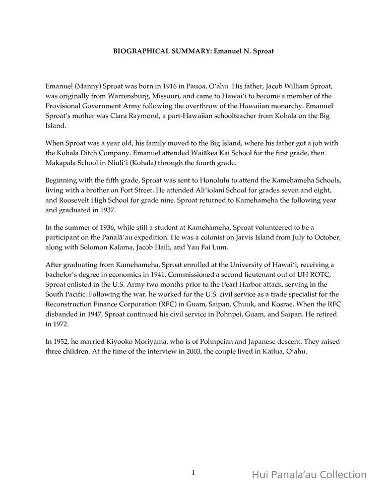 Interview with Emanuel Sproat for the Panalaau Oral History Project picture number 1