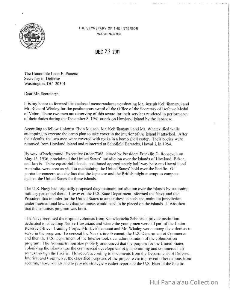 Letter to Secretary Panetta picture number 1