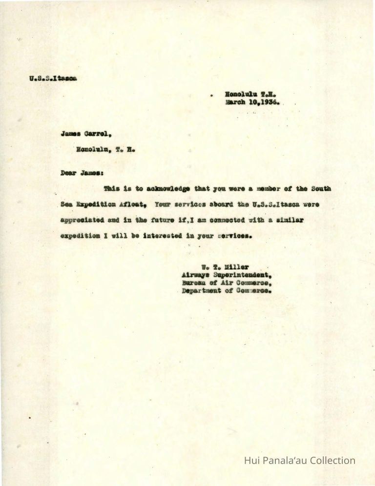 Letter from W.T. Miller to James Carroll