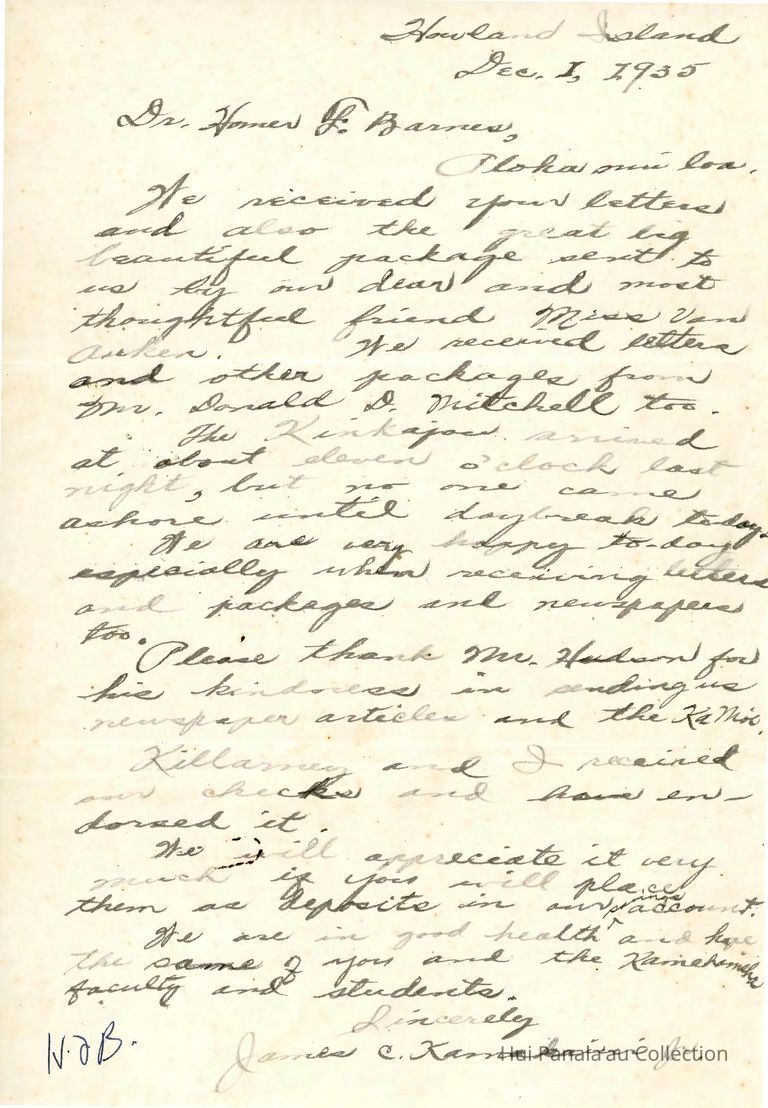 Letter from James C. Kamakaiwi Jr. to Homer F. Barnes picture number 1