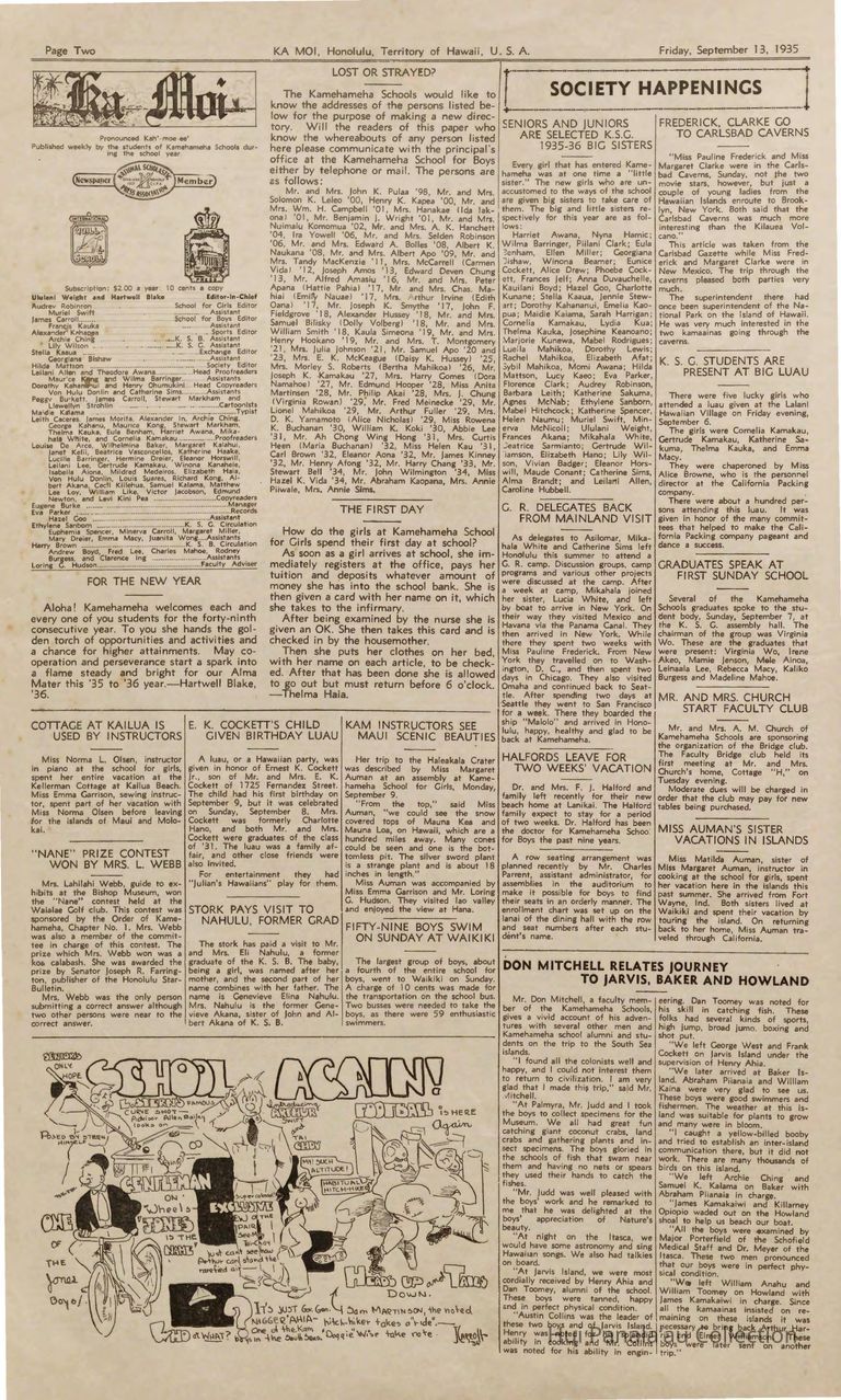 Don Mitchell relates journey to Jarvis, Baker and Howland; Additional colonists related to this DO: Opiopio, Killarney; Anahu, William; Toomey, William T.; Harris, Arthur; Williamson, Elmer.