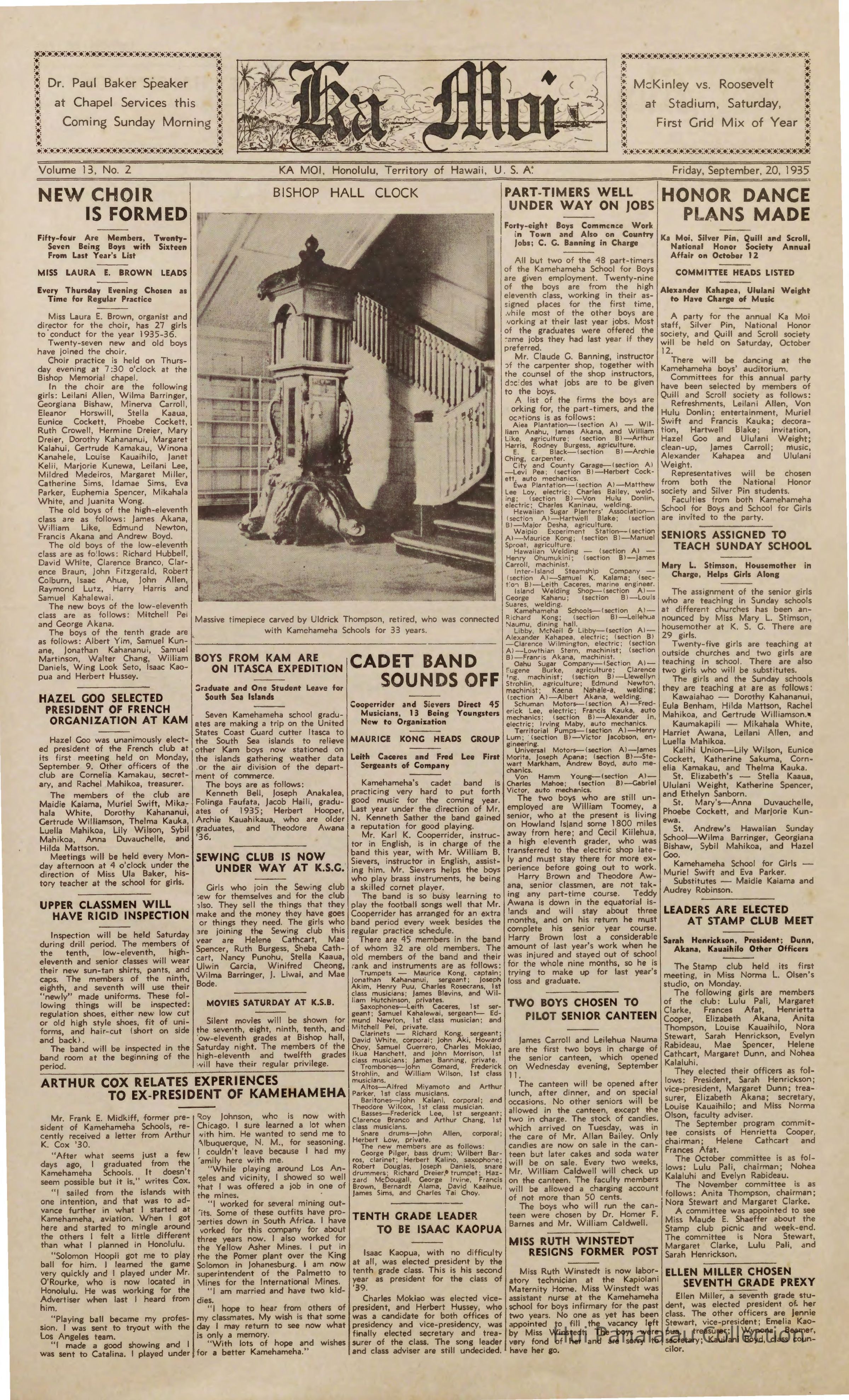 Boys from Kam are on Itasca expedition: Graduate and One Student leave for South Sea Islands