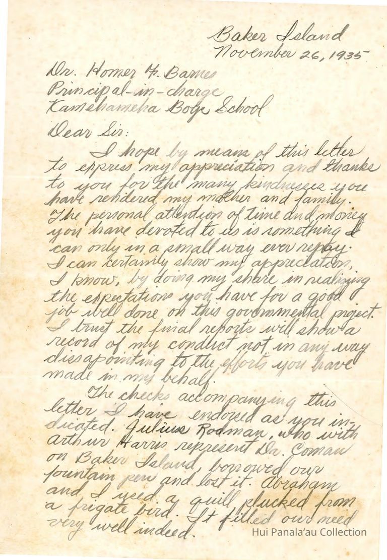 Letter from William Kaina to Homer F. Barnes