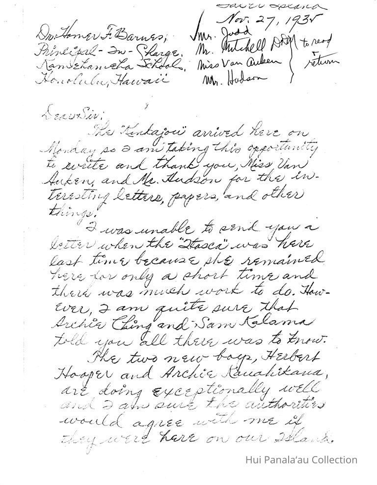 Letter from Abraham Piianaia to Homer F. Barnes picture number 1