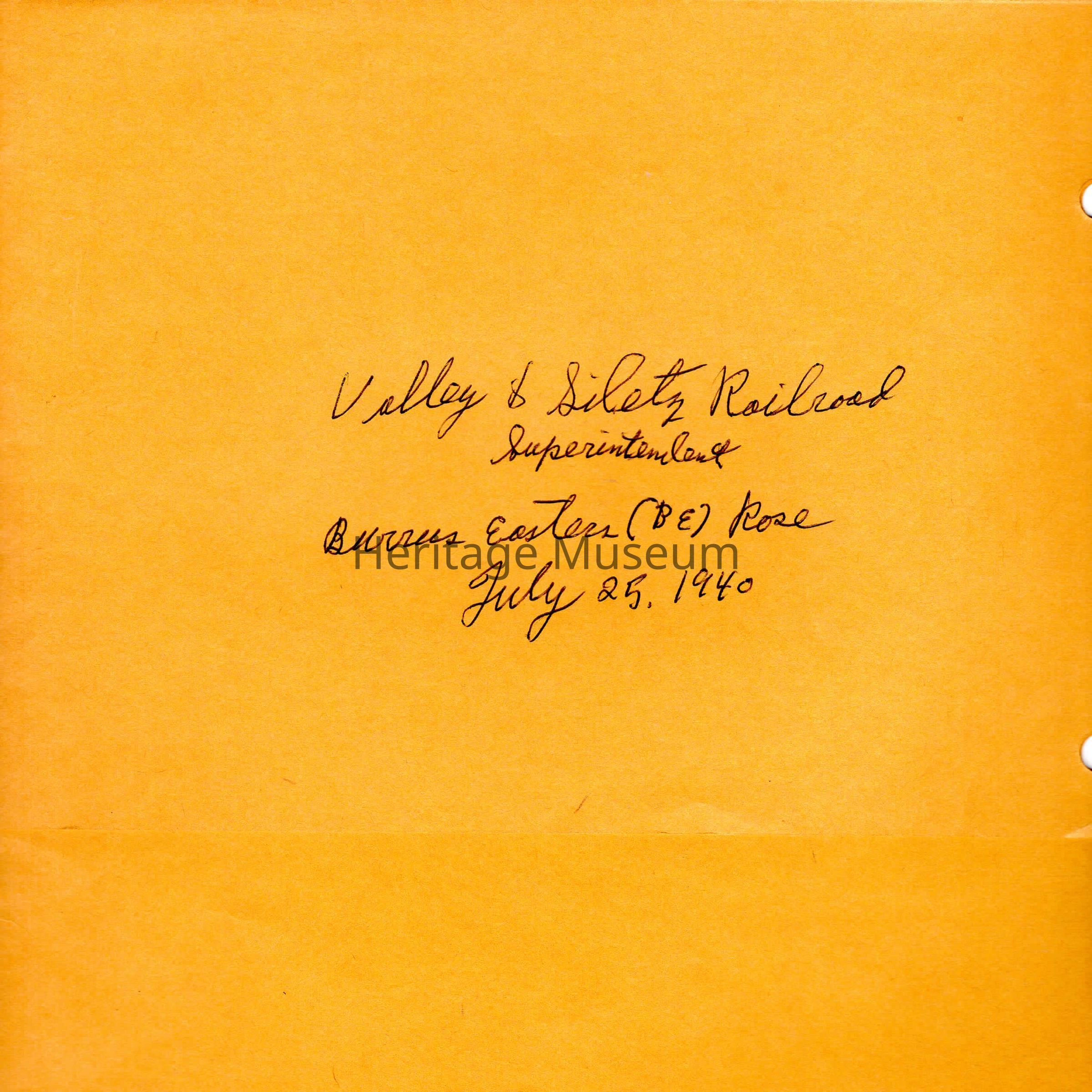 2022.016.001 RR Letters Folder (Front): RR Letters 1940 Superintendent B.E. Rose Ron's Grandfather