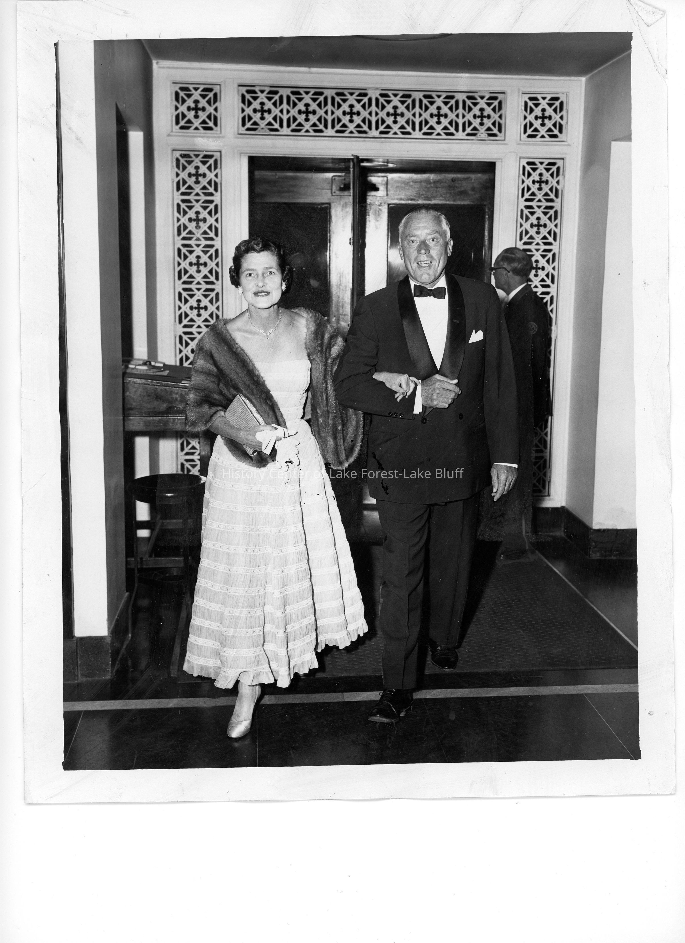 During World War I, William Mitchell was a Navy Pilot. In 1918 he married Ginevra King, the inspiration for Daisy Buchanan in The Great Gatsby. The couple later divorced and William married Anne Wood (pictured). William founded the investment firm Mitchell, Hutchins and Co., where he served as Chairman until his retirement in 1964. At his Lake Forest estate he employed a Scottish born chauffeur and gardener."