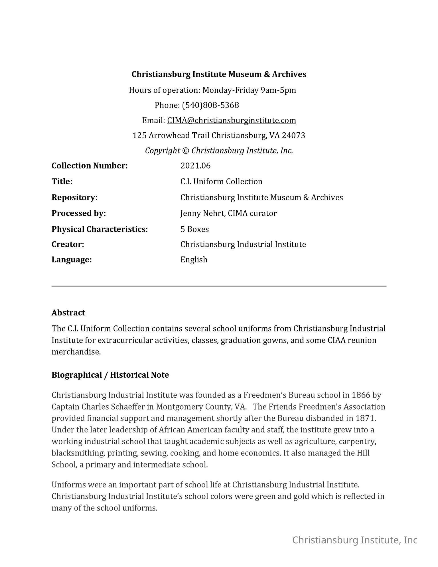 Christiansburg Institute Digital Archive Finding Aids