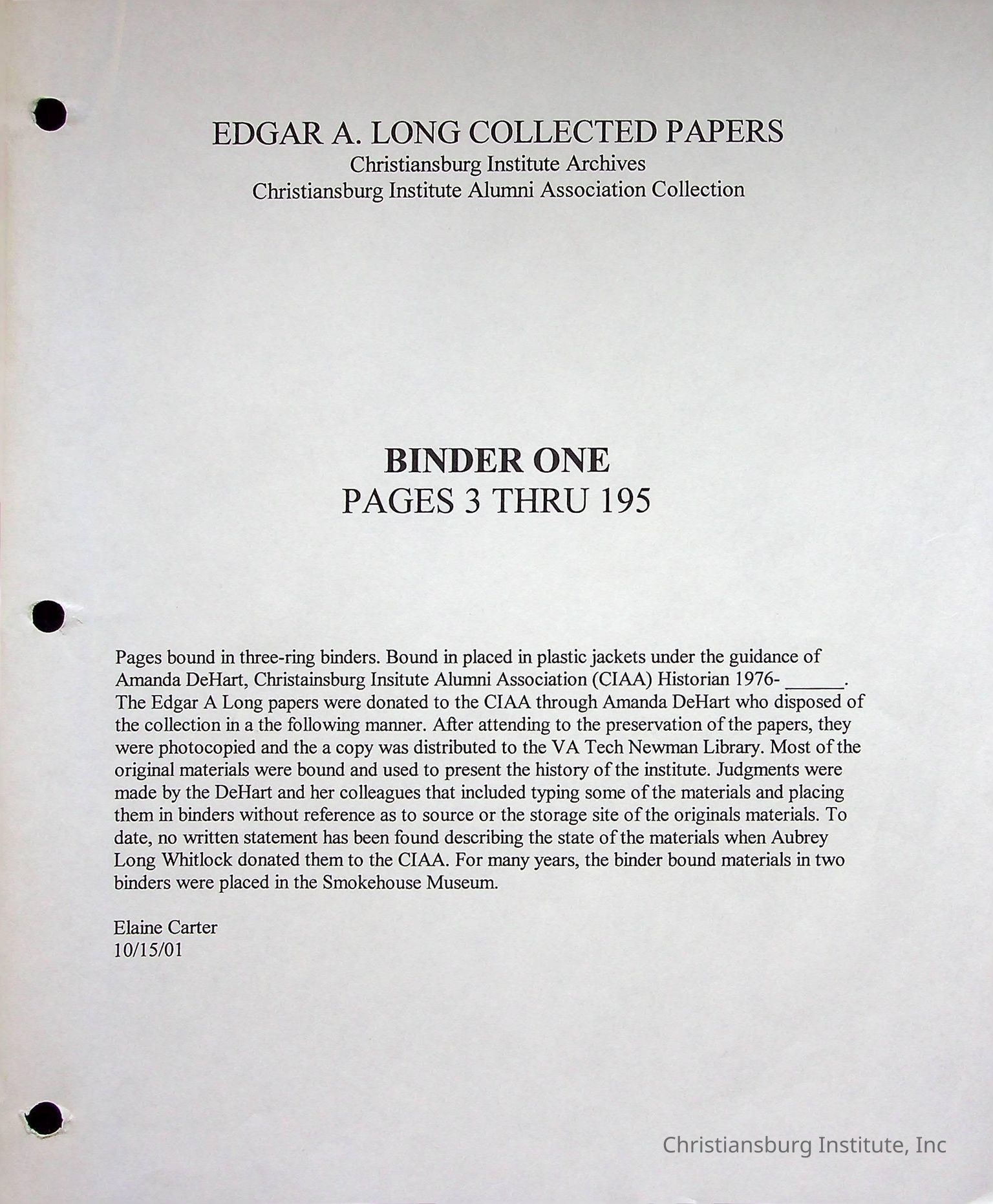 Edgar A. Long Papers [1904-1921]