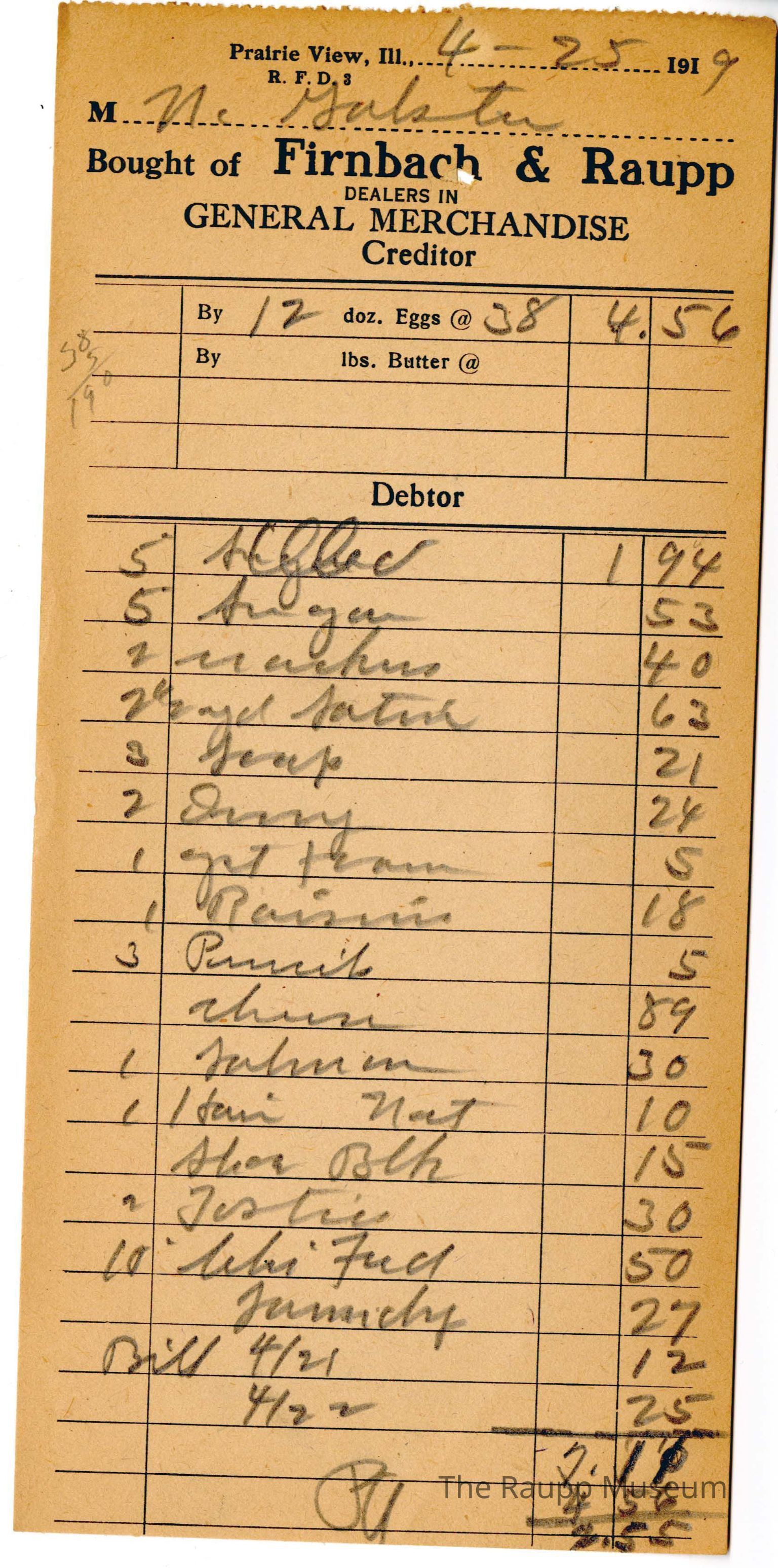 Receipts from the General Store