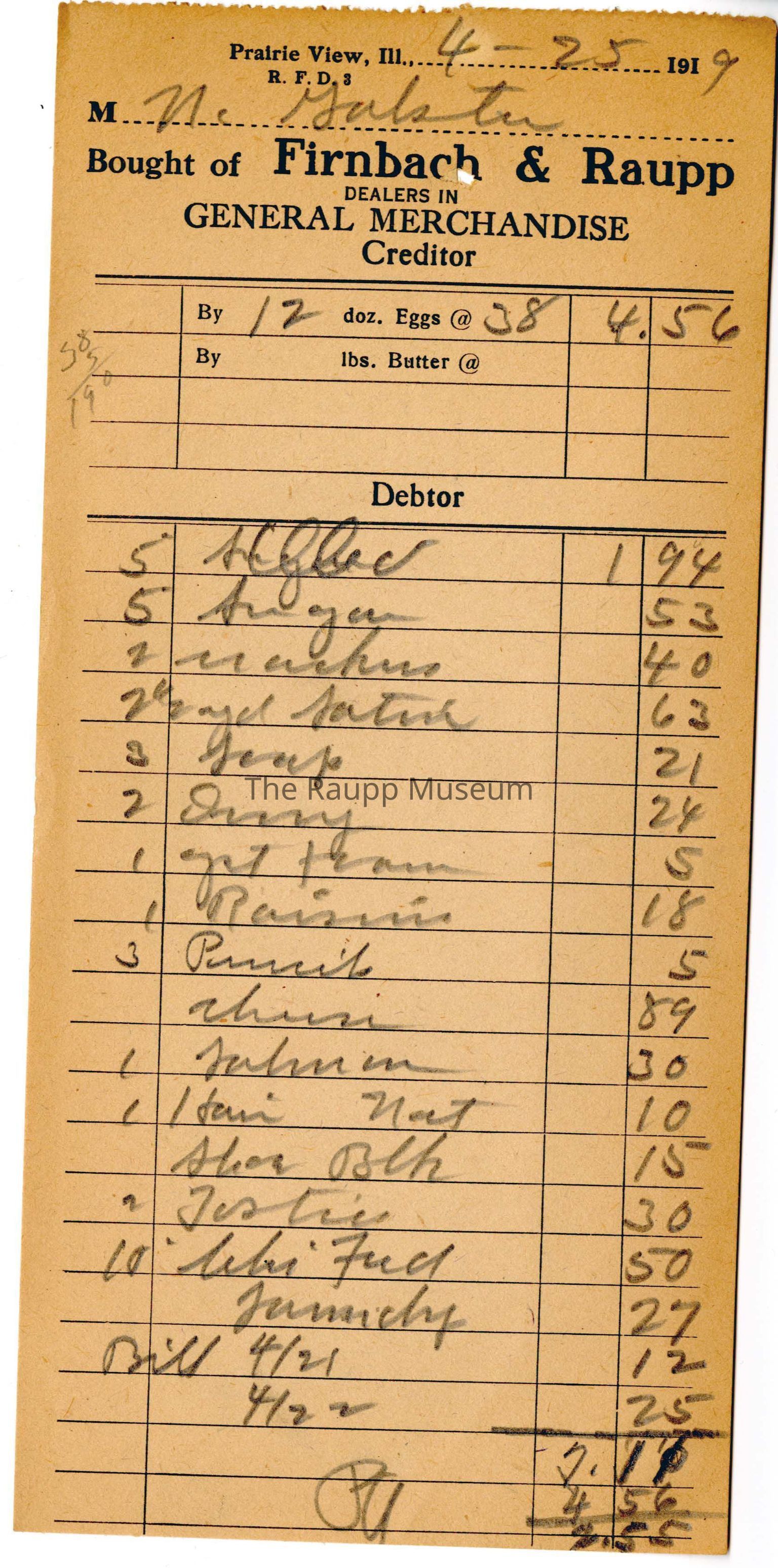 Receipts from the General Store