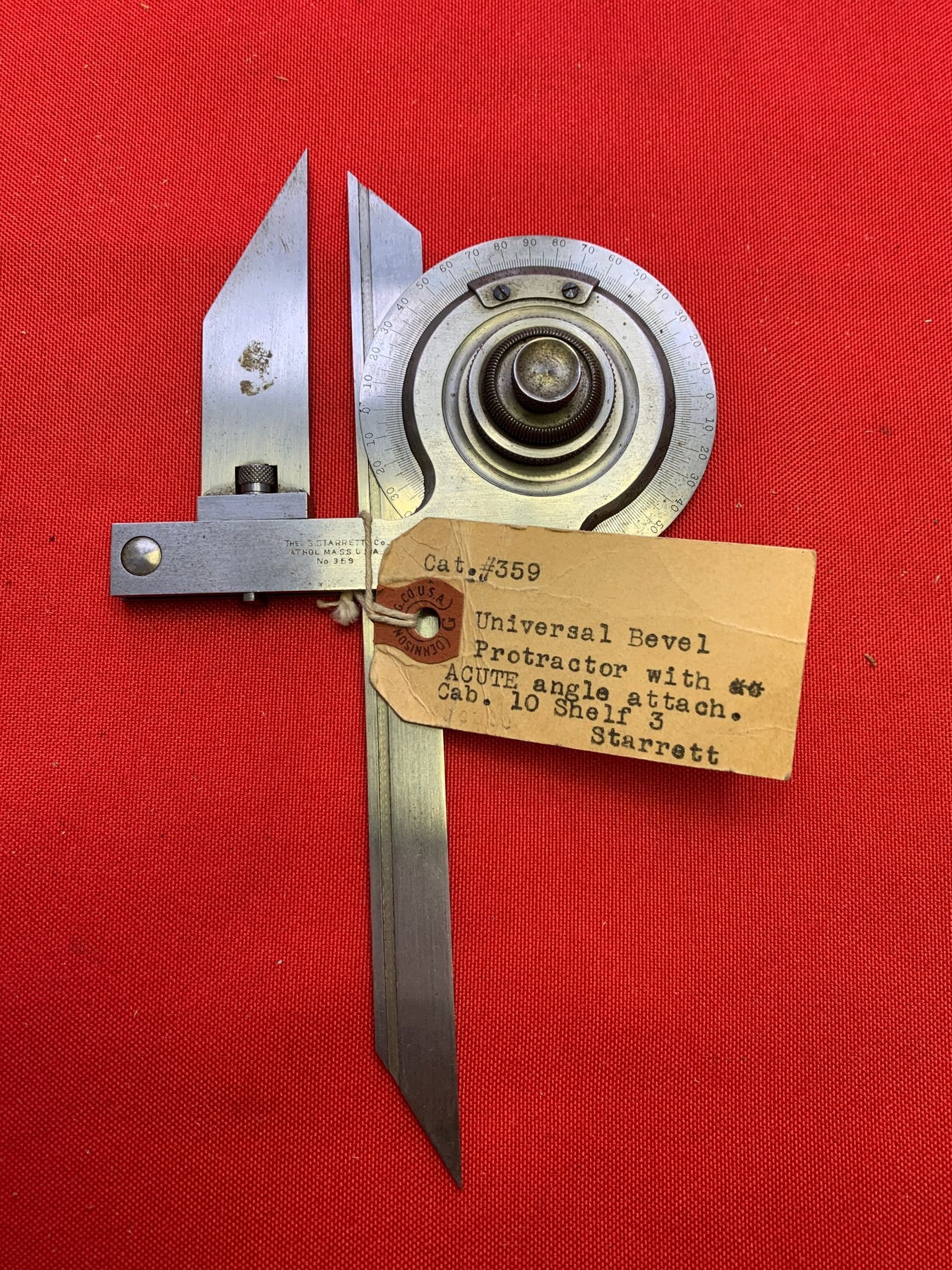 Protractor Universal Bevel Starrett #359 w/Acute Angle Attachment