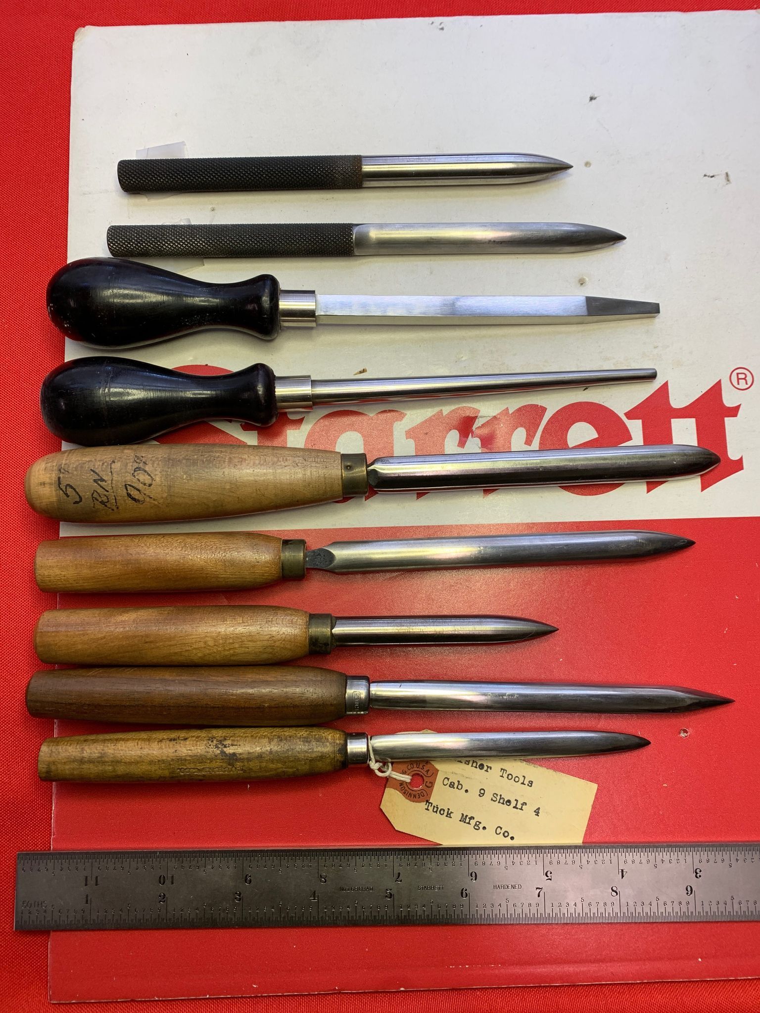 Cabinet 9 Shelf 4 Nail Sets, Center Punches, Burnisher Tools