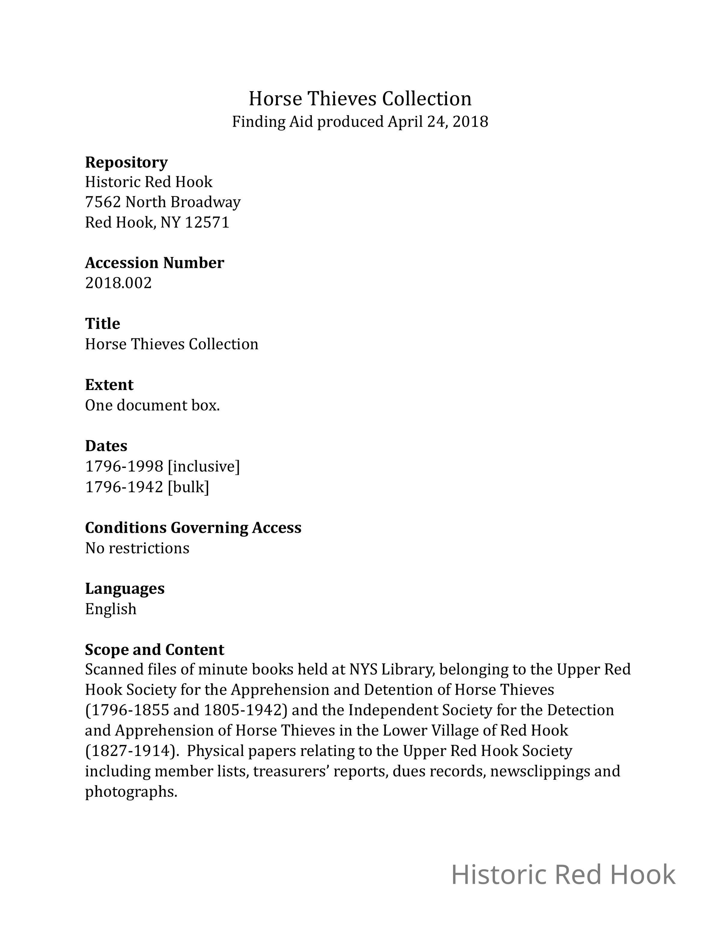 Finding Aid and Container List - Click for entire PDF