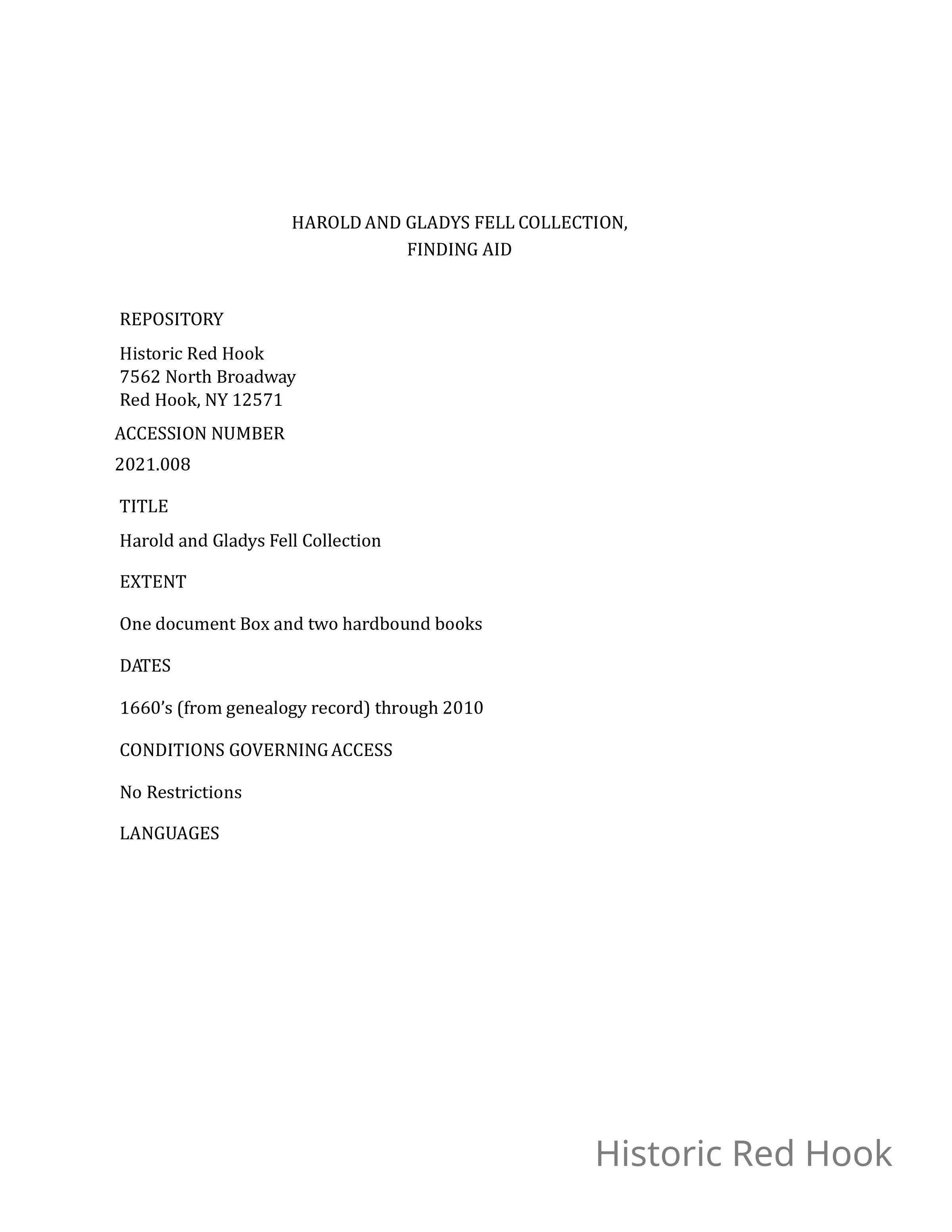 Finding Aid - and listing of items