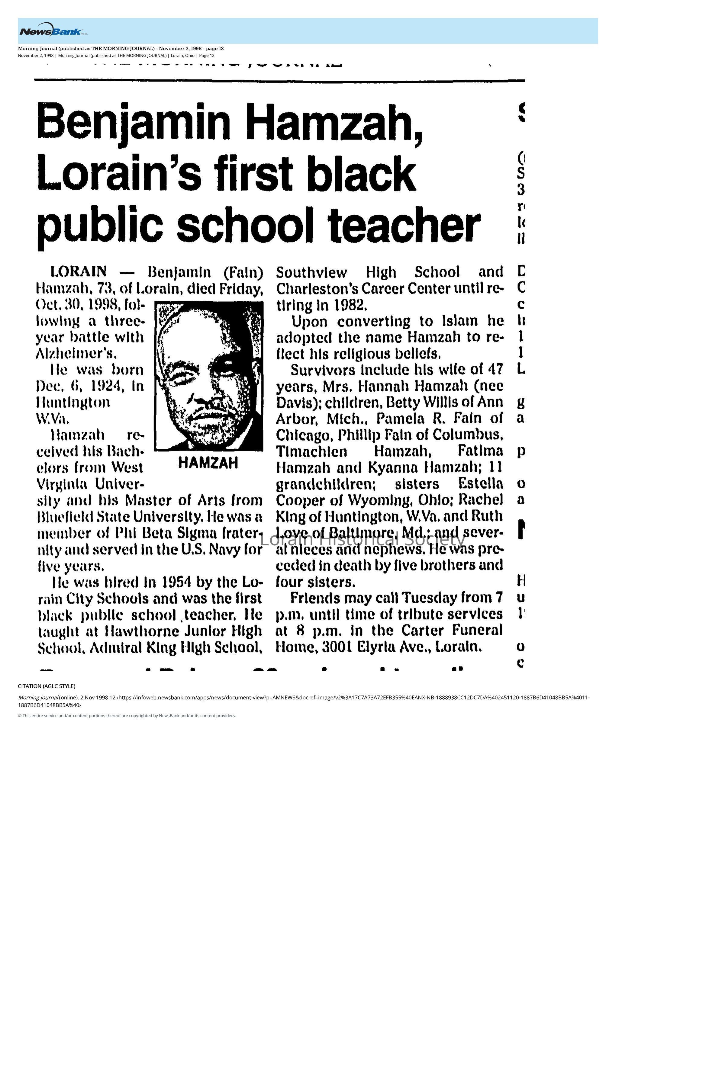 Obituary of Dr. Benjamin (Fain) Hamzah