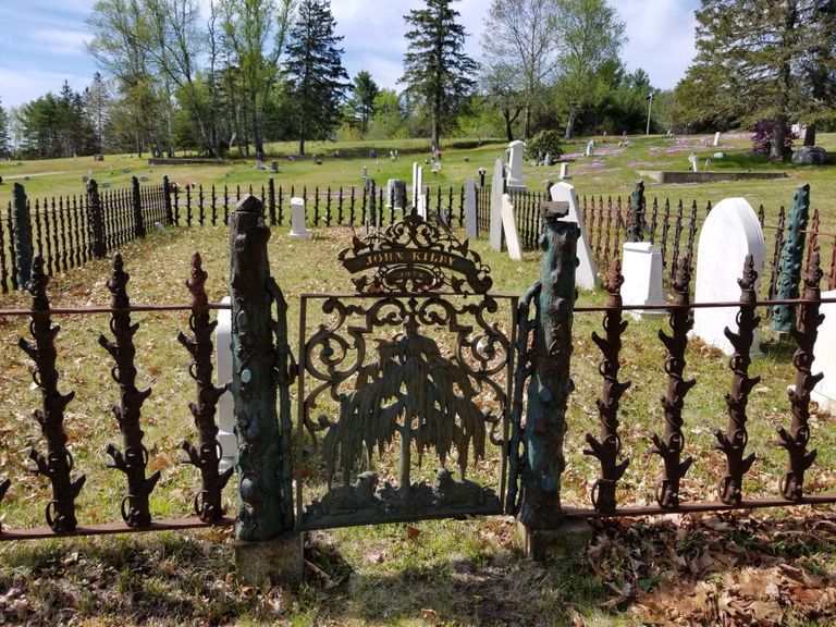          John Kilby Family plot, Dennysville town cemetery.; Art Nouveau wrought-iron fence and gate from the late 19th century around a Kilby family plot.
   