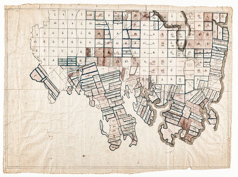          Lot Map of Townships 1 and 2, Eastern Maine, c. 1805; A hand drawn map of Townships No. 1 and 2, later Perry, Pembroke and Dennysville, Maine, showing the property lines and occupants/owners c. 1805.
   
