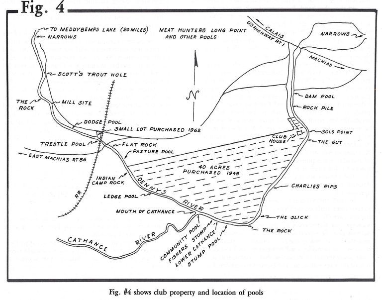          Map of favorite salmon pools on the Dennys River; Image reproduced from 