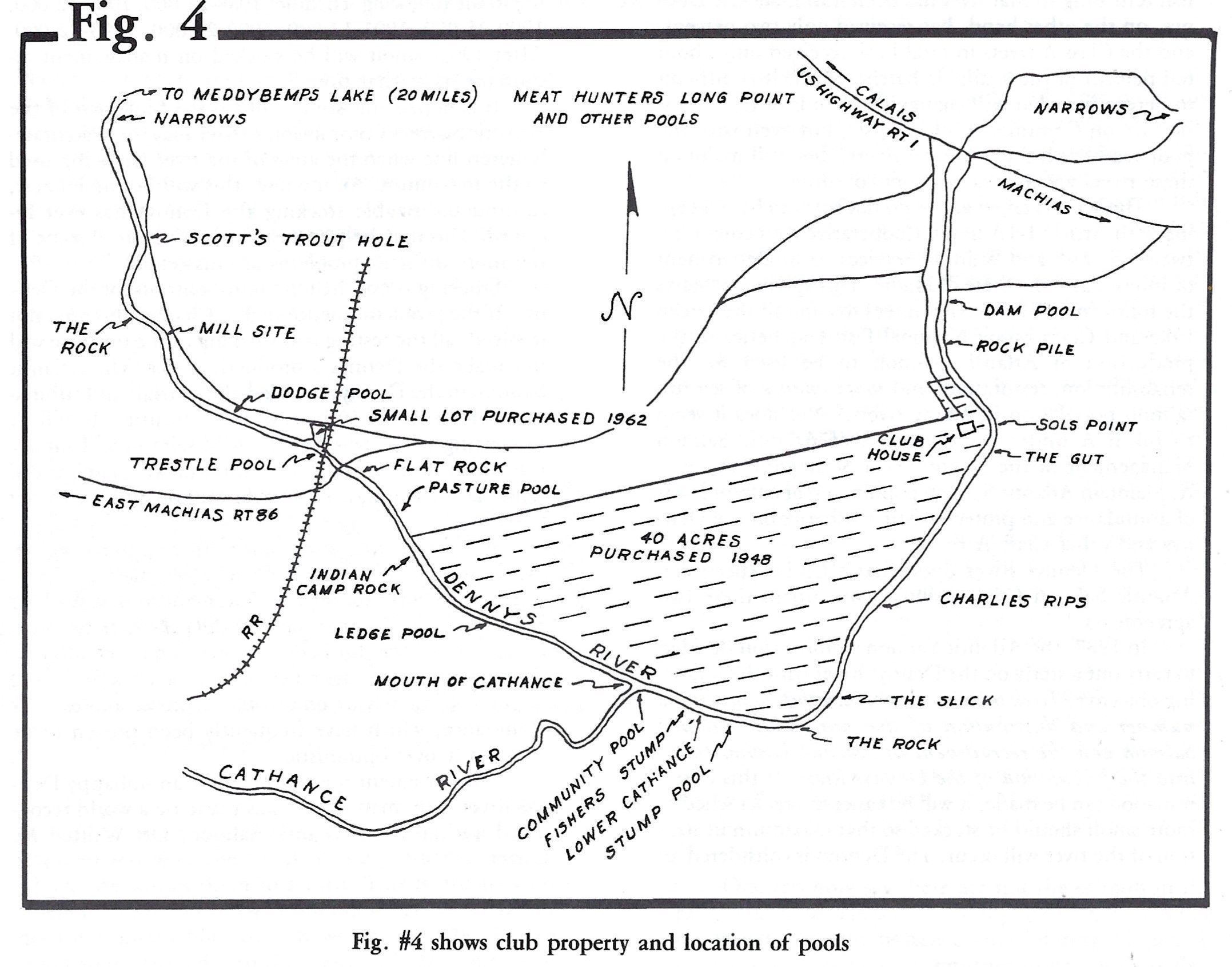 Map of favorite salmon pools on the Dennys River; Image reproduced from