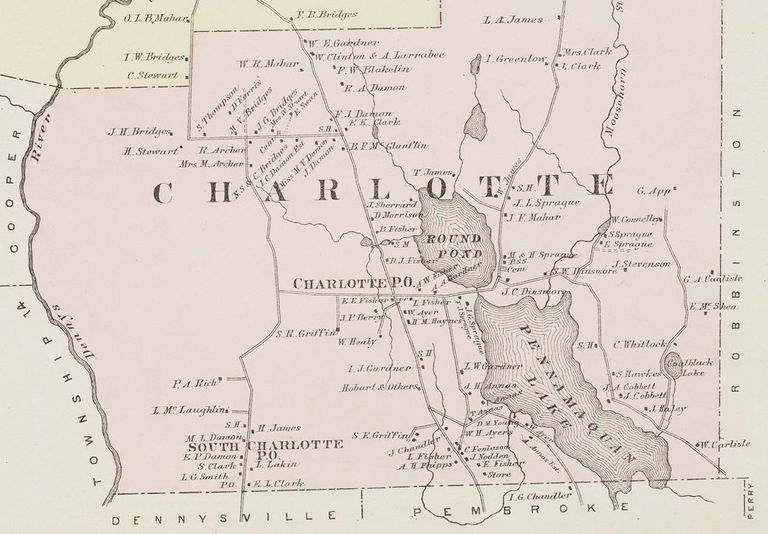          Charlotte, Maine in 1881; Image from the Colby Atlas of Washington County, published in 1881
   