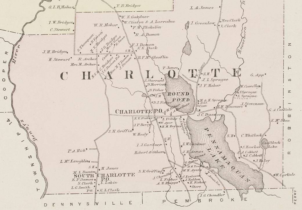 Charlotte, Maine in 1881; Image from the Colby Atlas of Washington County, published in 1881