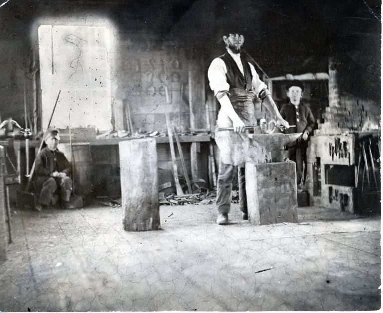          Aaron Leeman Raymond Gardner in his blacksmith shop on the Dennys River
   