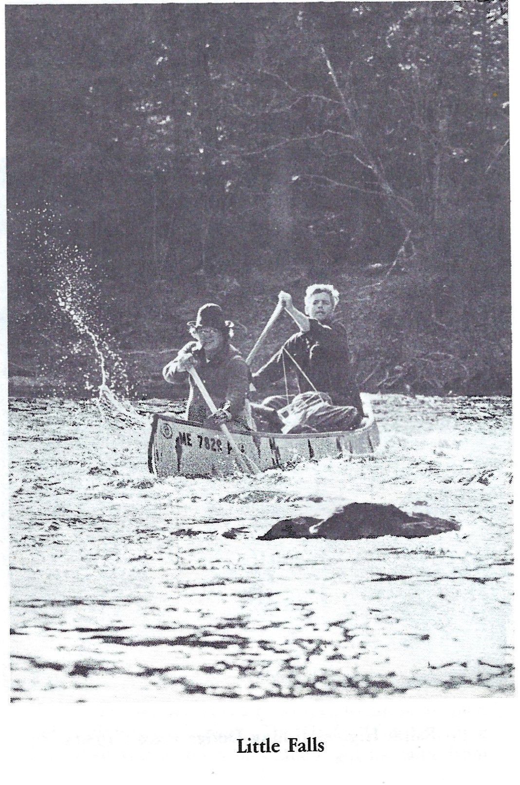 Canoeists running Little Falls on the Dennys River in the 1980's