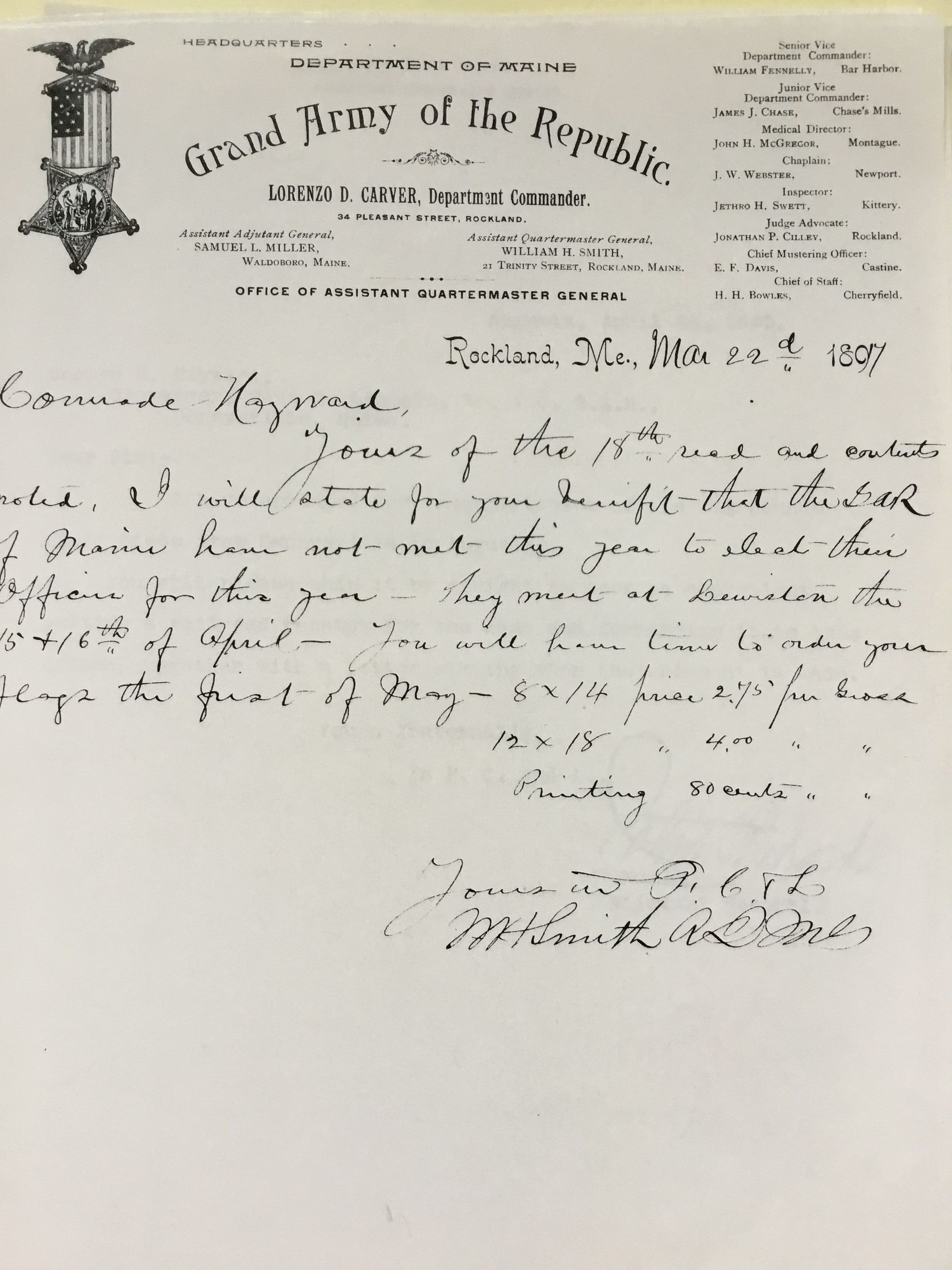 Correspondence with G. A. R. (Grand Army of the Republic) picture number 1